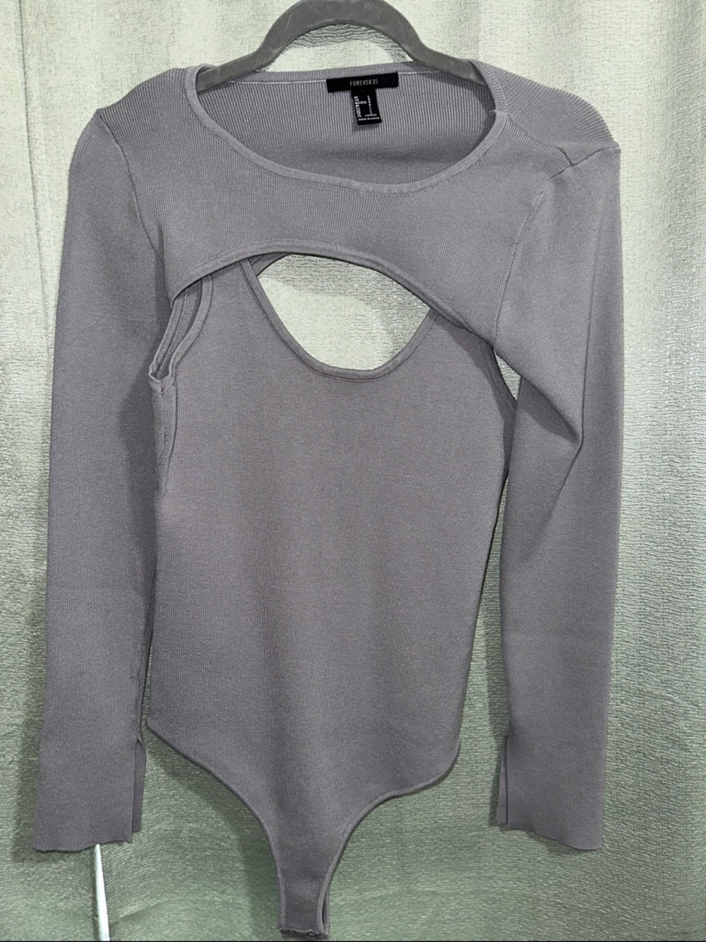 Forever 21 Gray Long-Sleeve Cutout Bodysuit